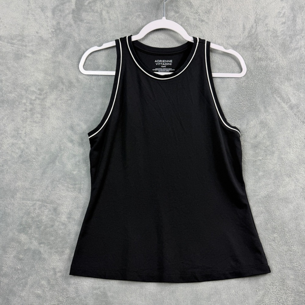 Adrienne Vittadini Womens M Black Tank Top Ponte White Trim Quiet Luxury Office